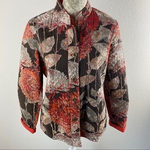 Chico’s Quilted Jacket Floral Orange Brown 1 8